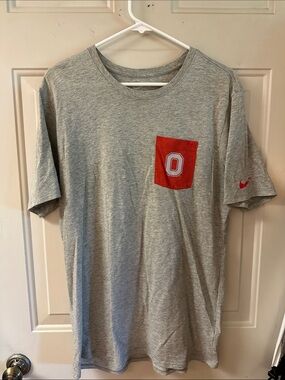 Nike Gray Short Sleeve Tee with Red Pocket and Swoosh